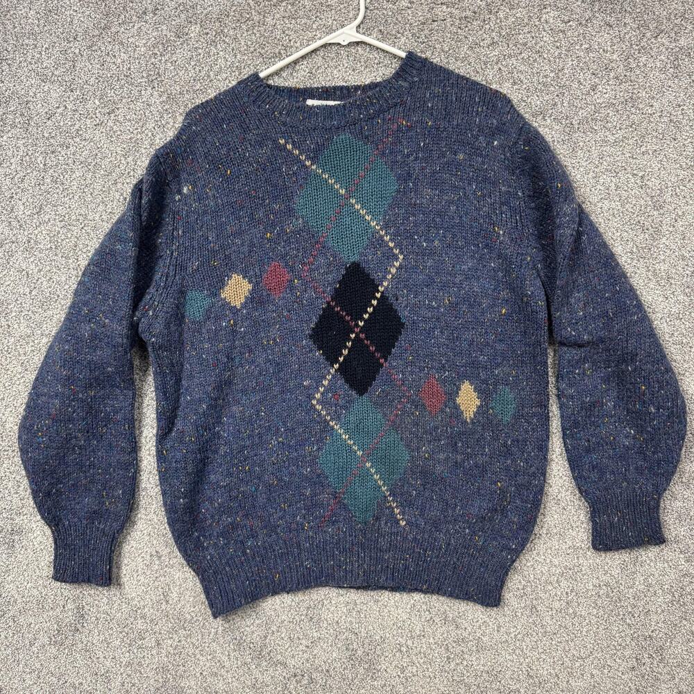 Vintage 80s 90s Brian MacNeil Sweater L Argyle Mohair Wool Preppy Light Academia
